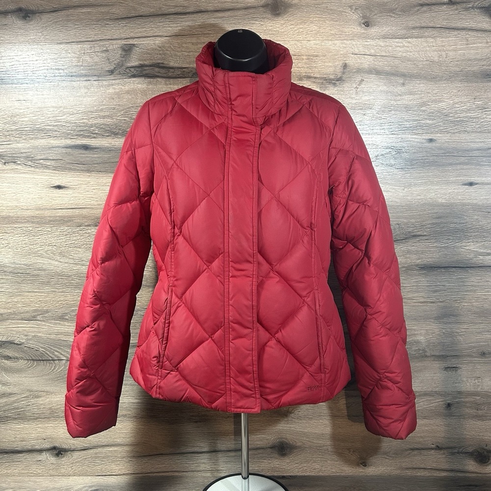 Eddie Bauer 700 Fill Goose Down Quilted Puffer Jacket Womens Small Red Vintage